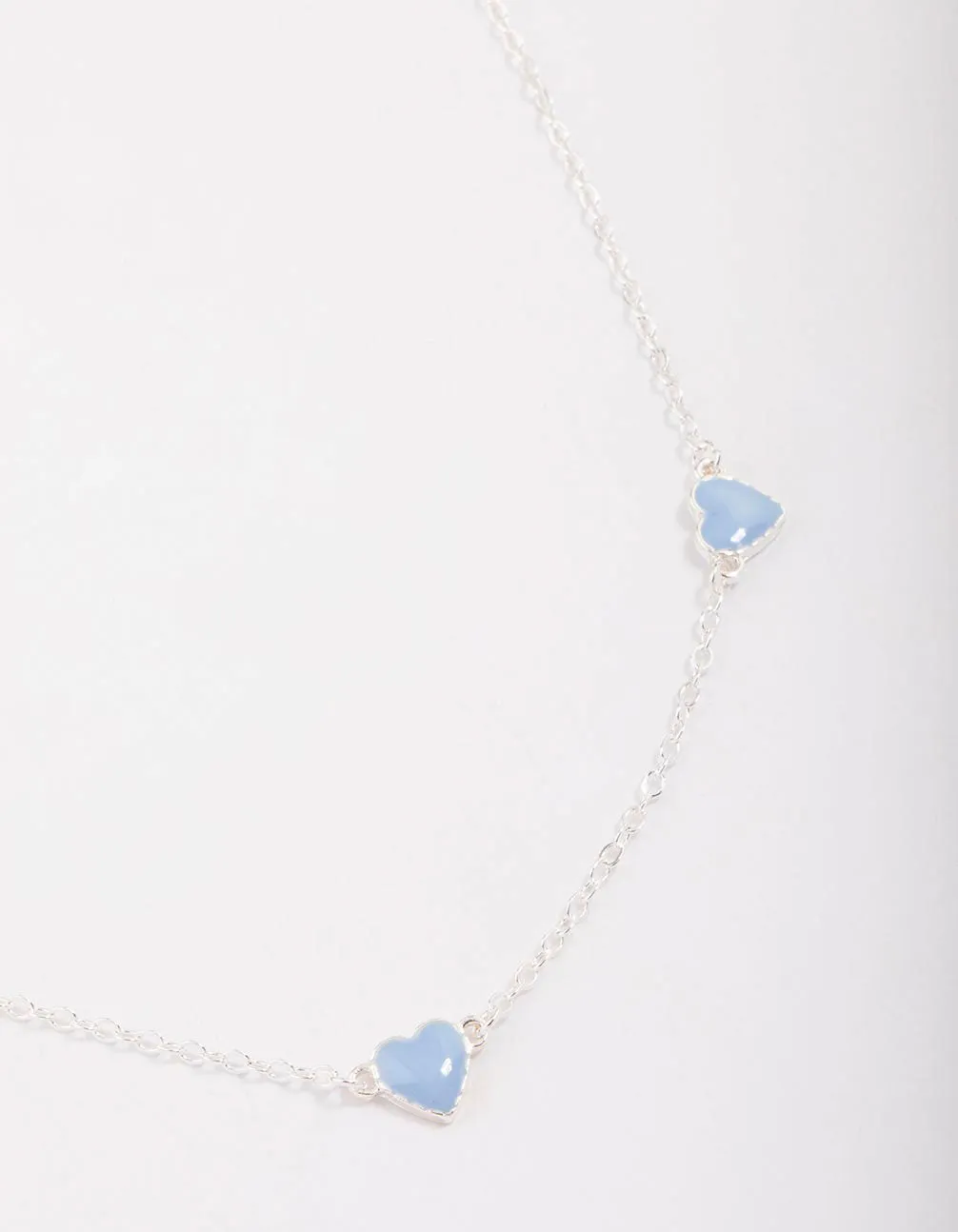 Silver Blue Enamel Heart Chain Necklace