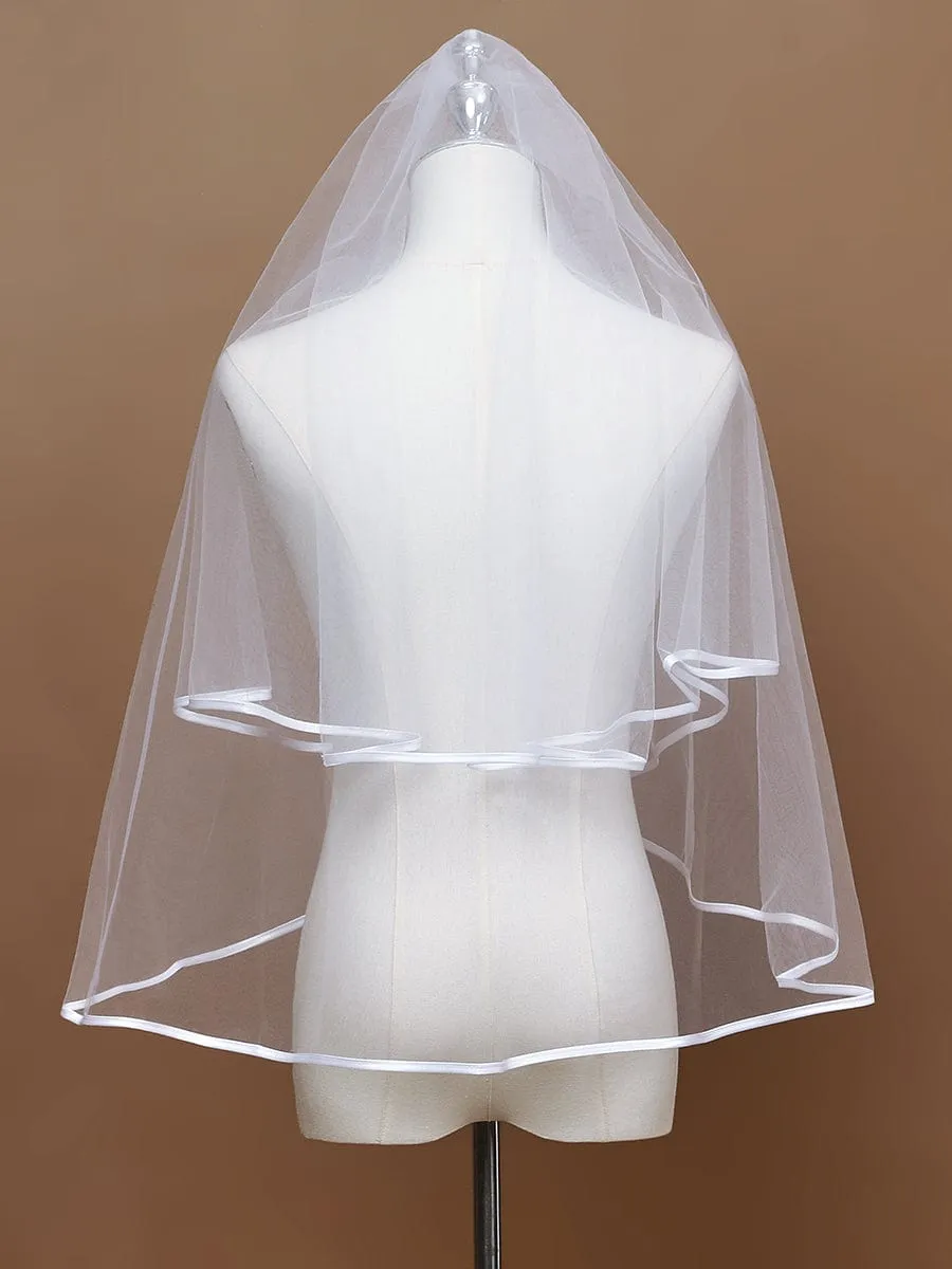 Simple Double-Layered Wedding Veil with Scalloped Edge