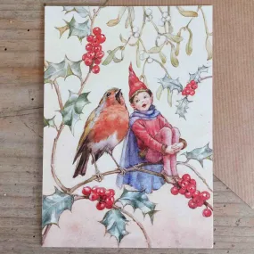 Single Christmas Card - Winter Fairy & Robin