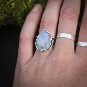 Size 7 Moonstone Ring with Mountain Landscape Band