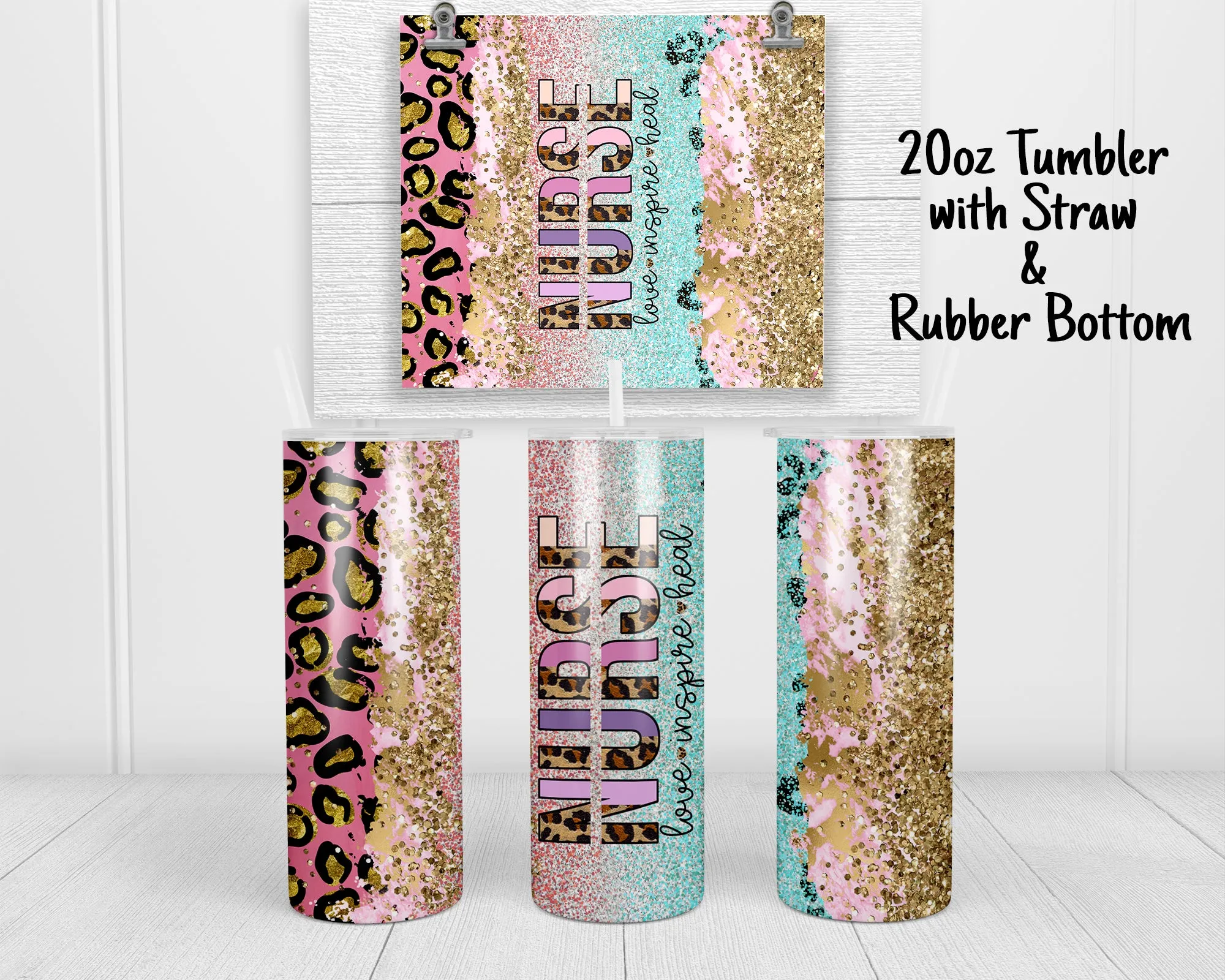 Skinny Tumbler | Nurse Blue Pink Glitter