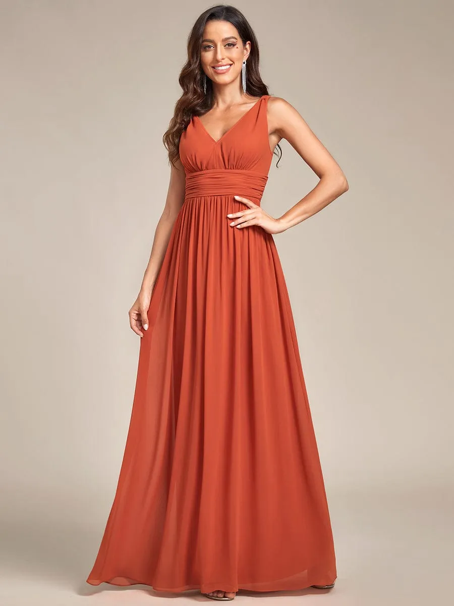 Sleeveless V-Neck Plain Chiffon Maxi Bridesmaid Dress