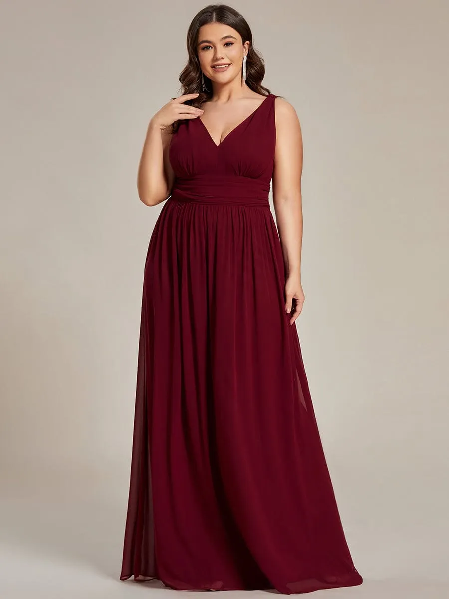 Sleeveless V-Neck Plain Chiffon Maxi Bridesmaid Dress