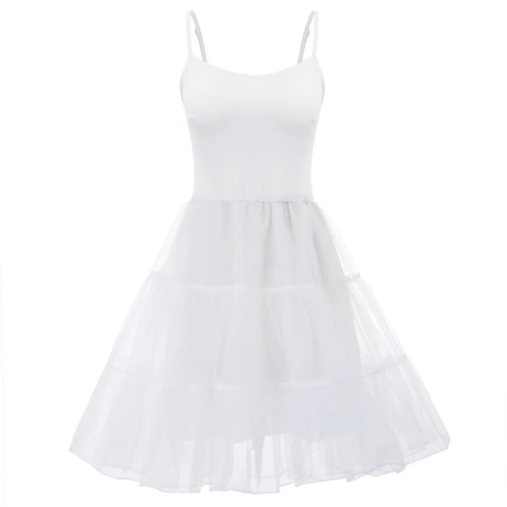 Spaghetti Strap 2-Layer Voile Vintage Dress Slip Petticoat Under Dress