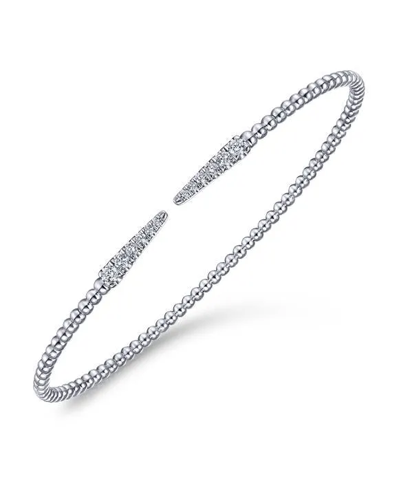 Split 14K White Gold Bujukan Bead Cuff Bracelet with Diamond Pavé Spikes