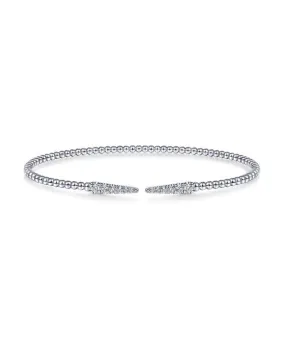 Split 14K White Gold Bujukan Bead Cuff Bracelet with Diamond Pavé Spikes