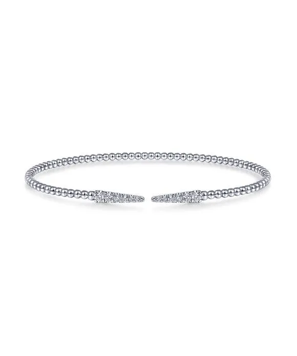 Split 14K White Gold Bujukan Bead Cuff Bracelet with Diamond Pavé Spikes