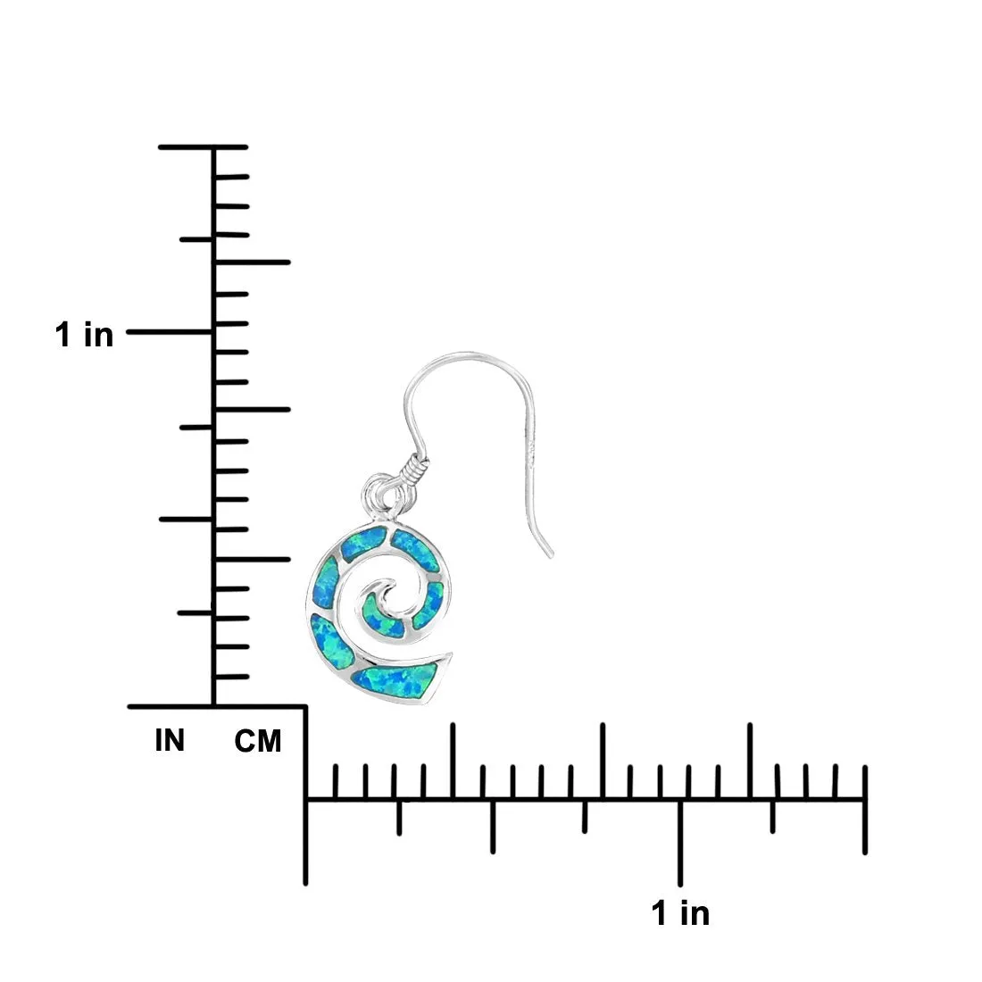 Sterling Silver Synthetic Blue Opal Spiral Wave Dangle Earrings