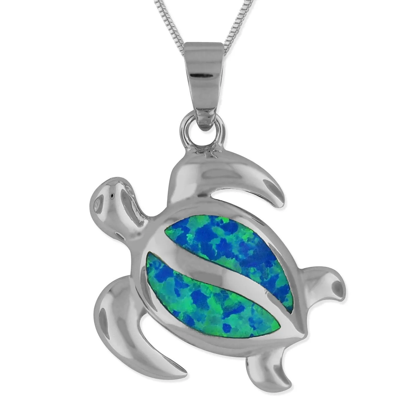 Sterling Silver Synthetic Blue Opal Turtle Pendant Necklace, 16 2" Extender