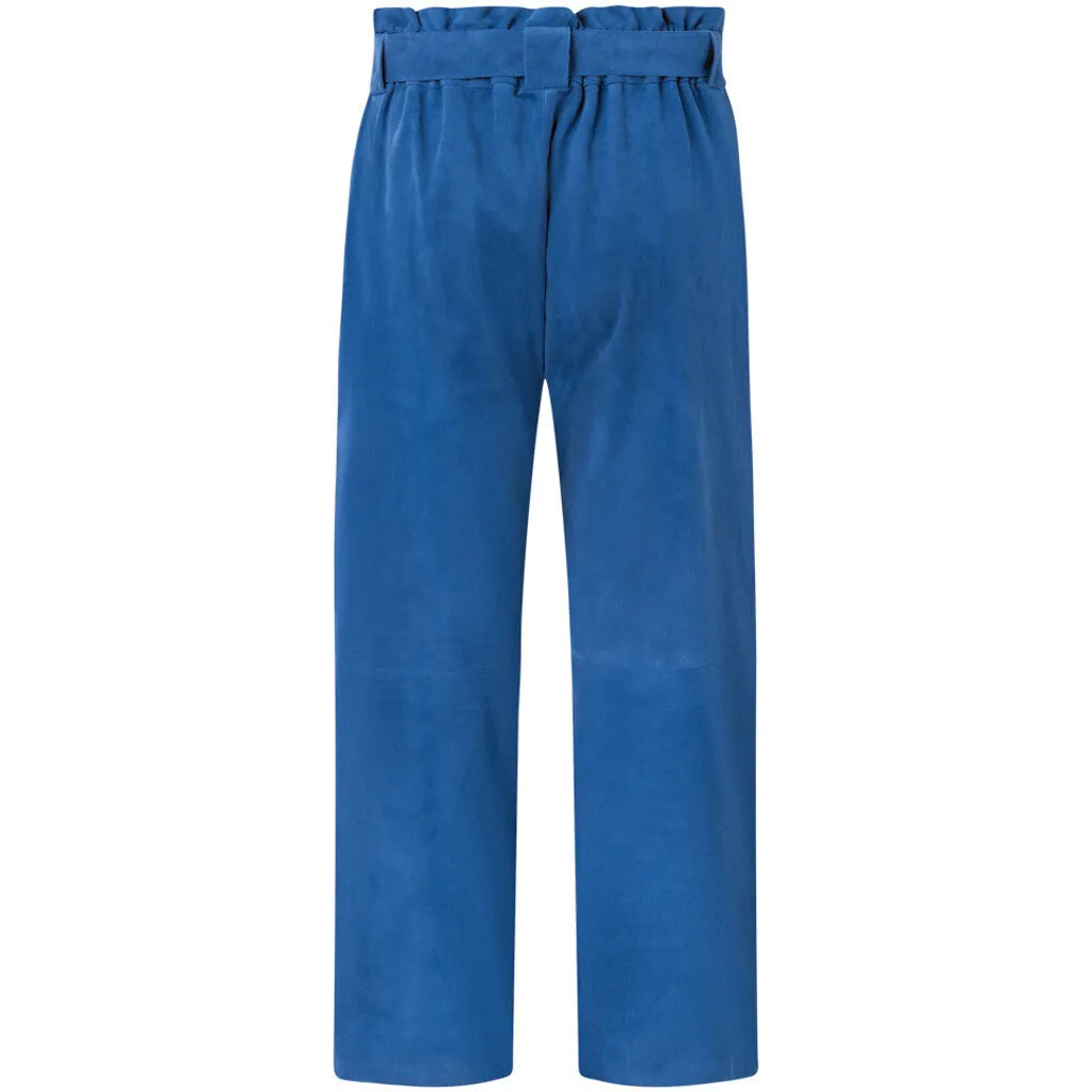 Straight leg suede trousers with paperbag waist / 50884 - French blue