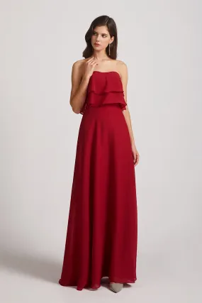 Strapless Chiffon Bridesmaid Dresses with Tiered Ruffles (AF0086)