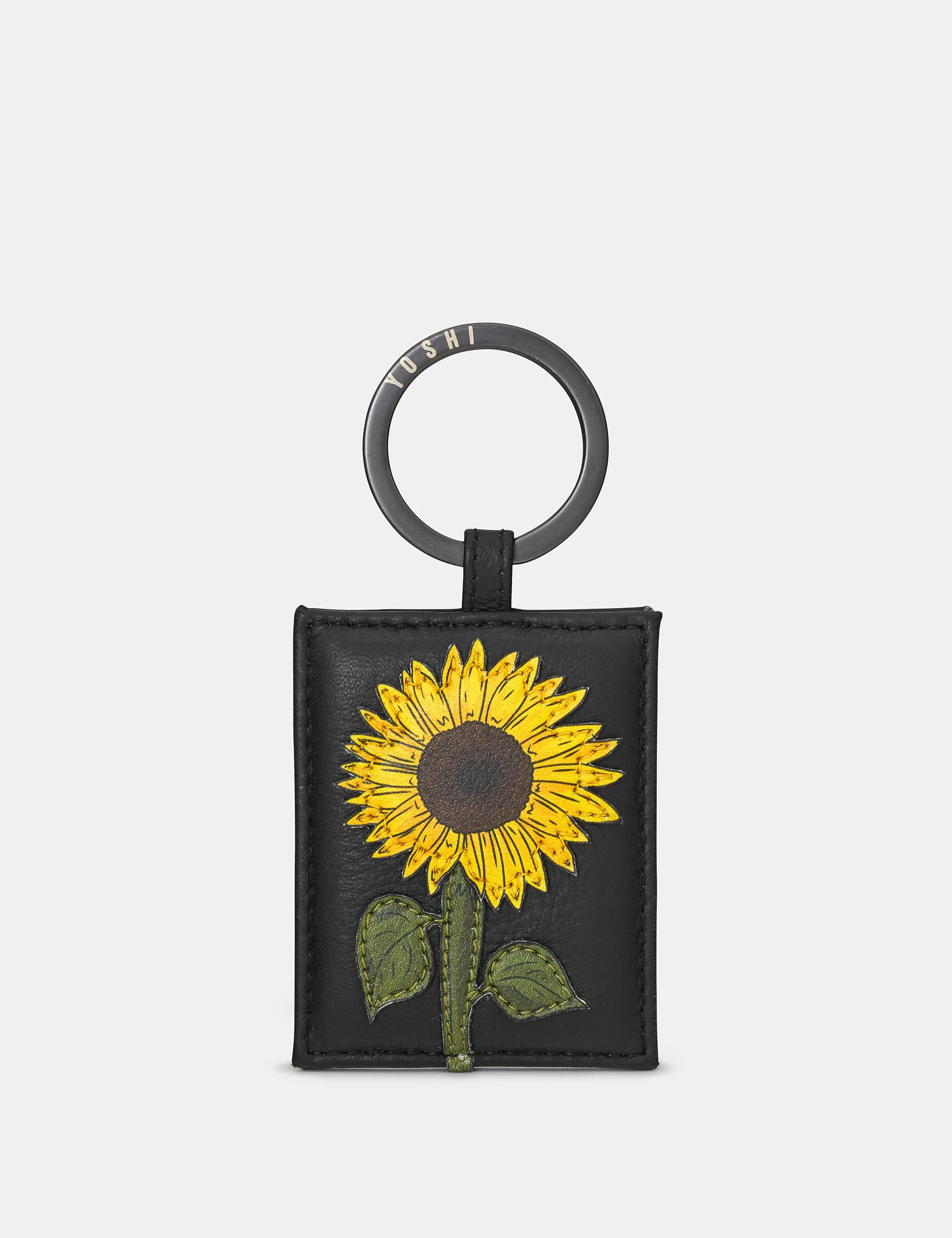 Sunflowers Black Leather Keyring