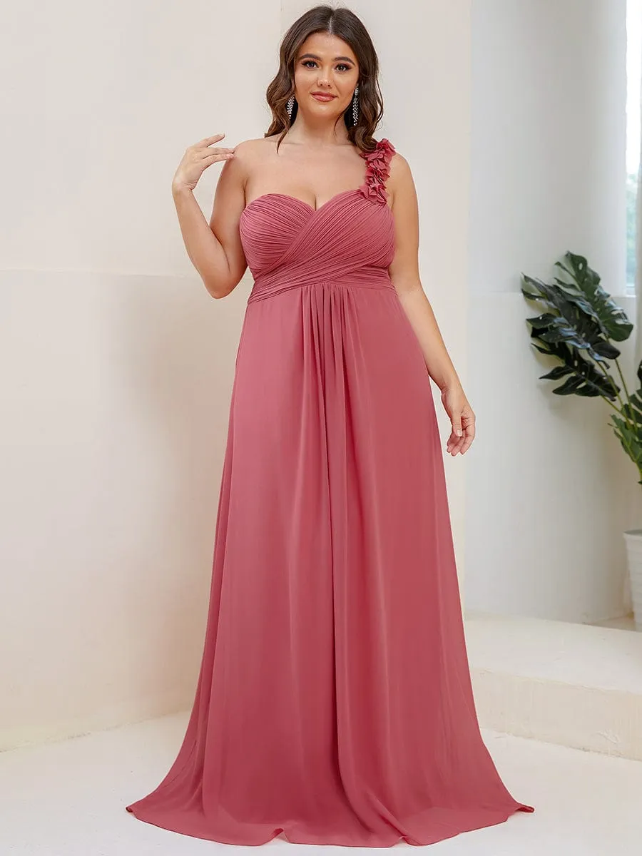 Sweet Pleated Bodice One Shoulder Chiffon Bridesmaid Dress