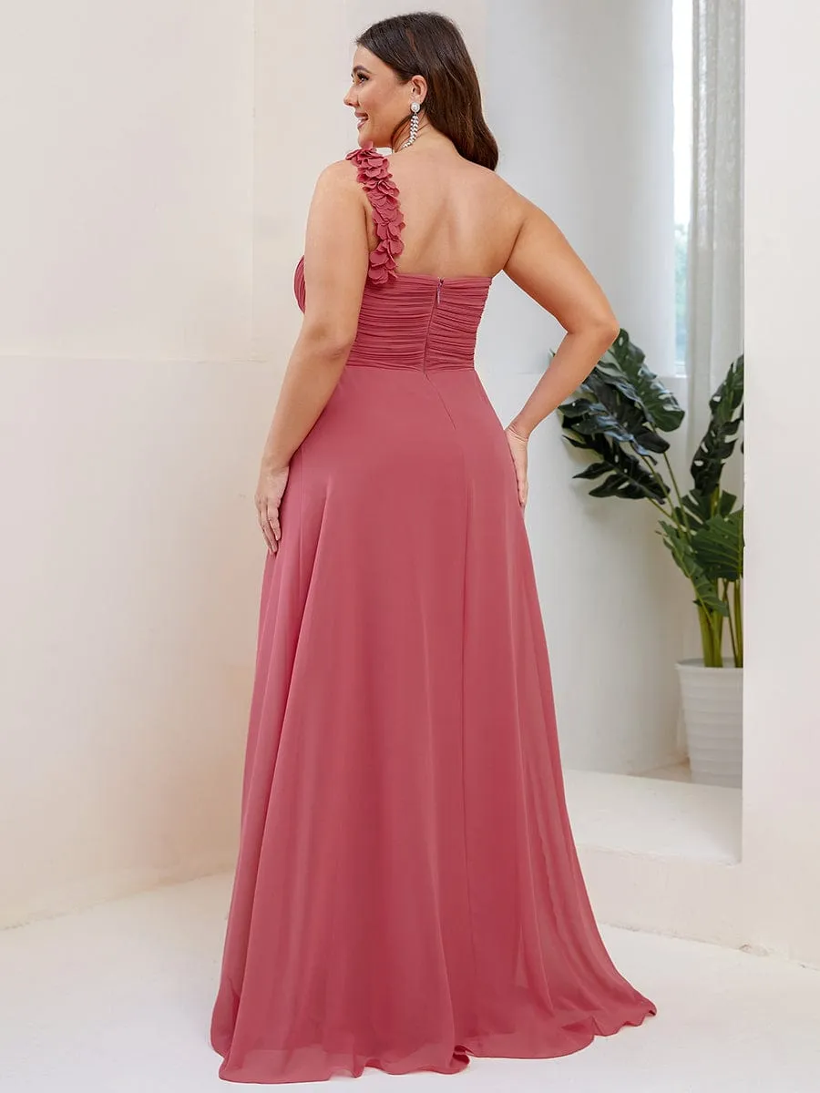 Sweet Pleated Bodice One Shoulder Chiffon Bridesmaid Dress