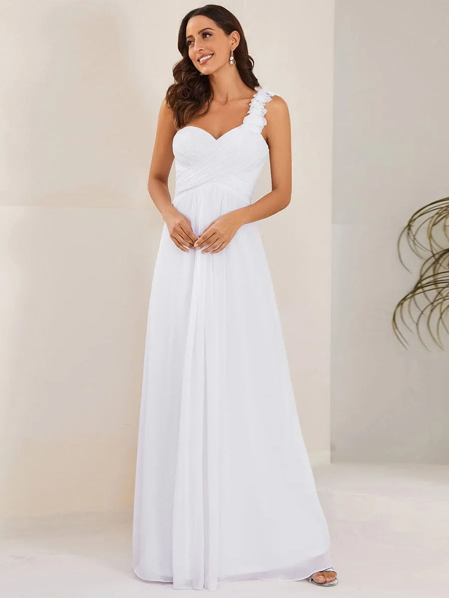 Sweet Pleated Bodice One Shoulder Chiffon Bridesmaid Dress