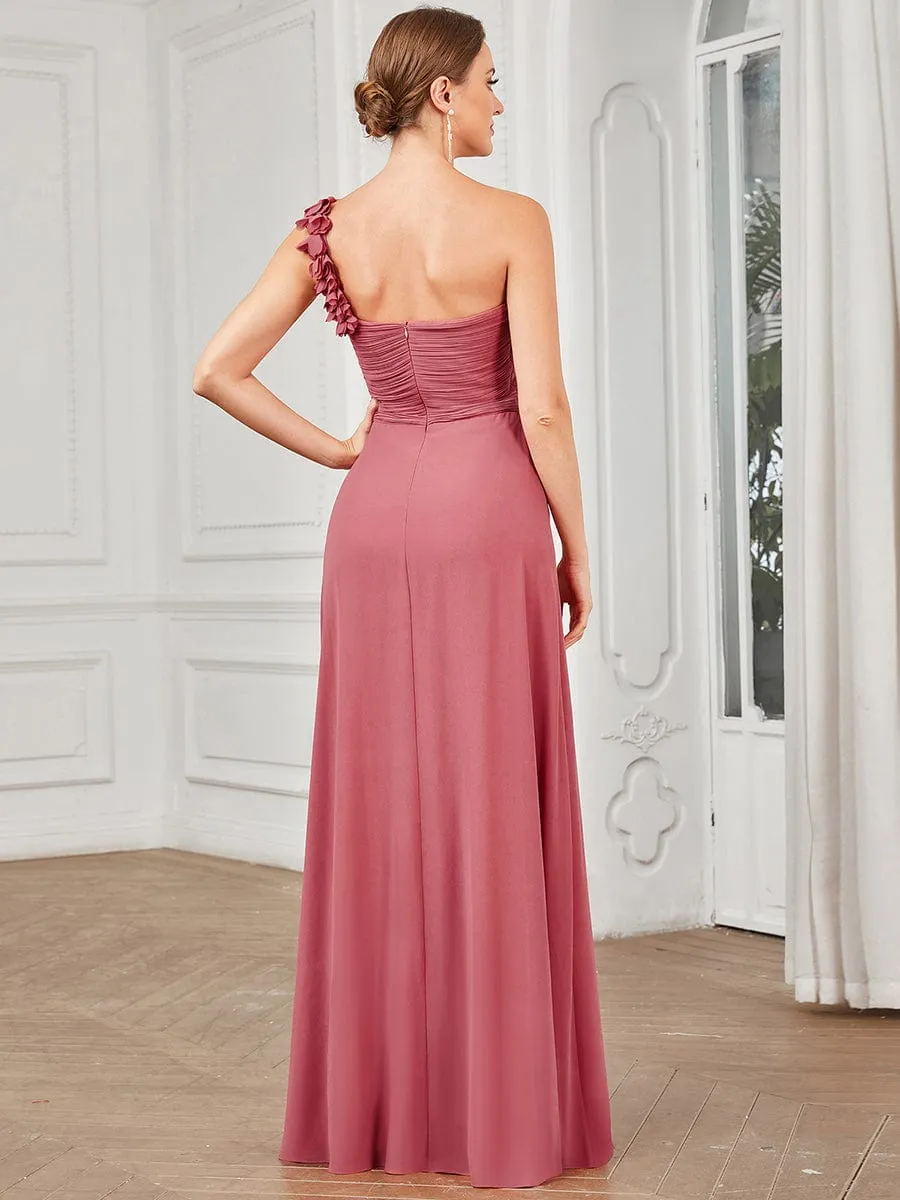 Sweet Pleated Bodice One Shoulder Chiffon Bridesmaid Dress