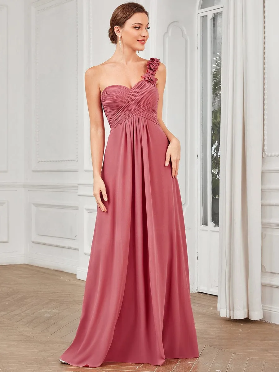 Sweet Pleated Bodice One Shoulder Chiffon Bridesmaid Dress