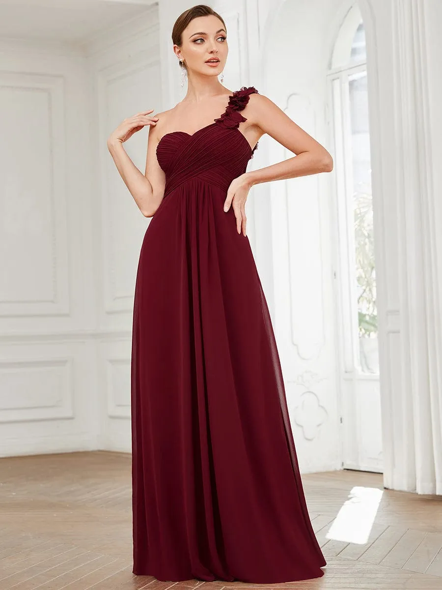 Sweet Pleated Bodice One Shoulder Chiffon Bridesmaid Dress