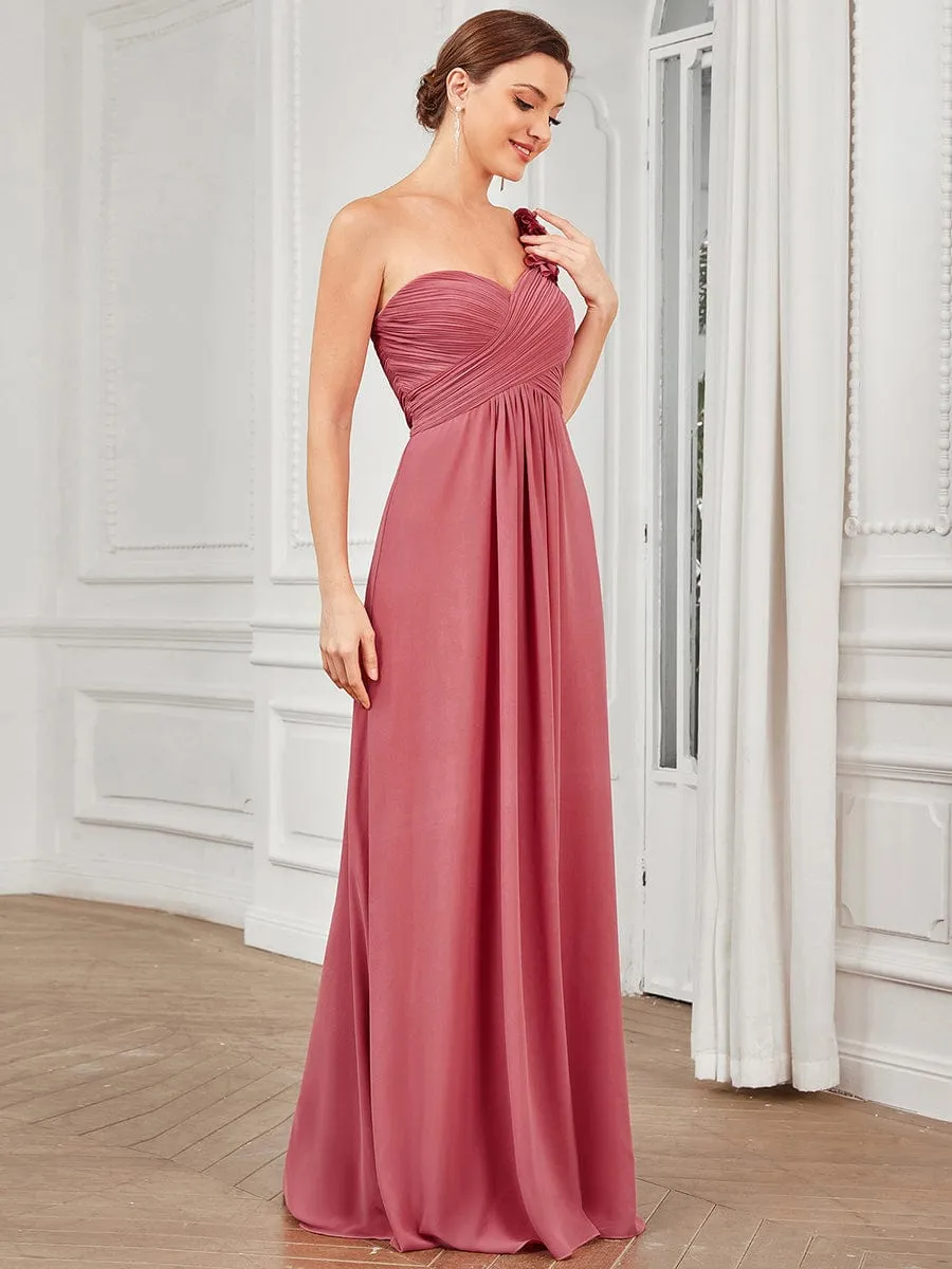 Sweet Pleated Bodice One Shoulder Chiffon Bridesmaid Dress