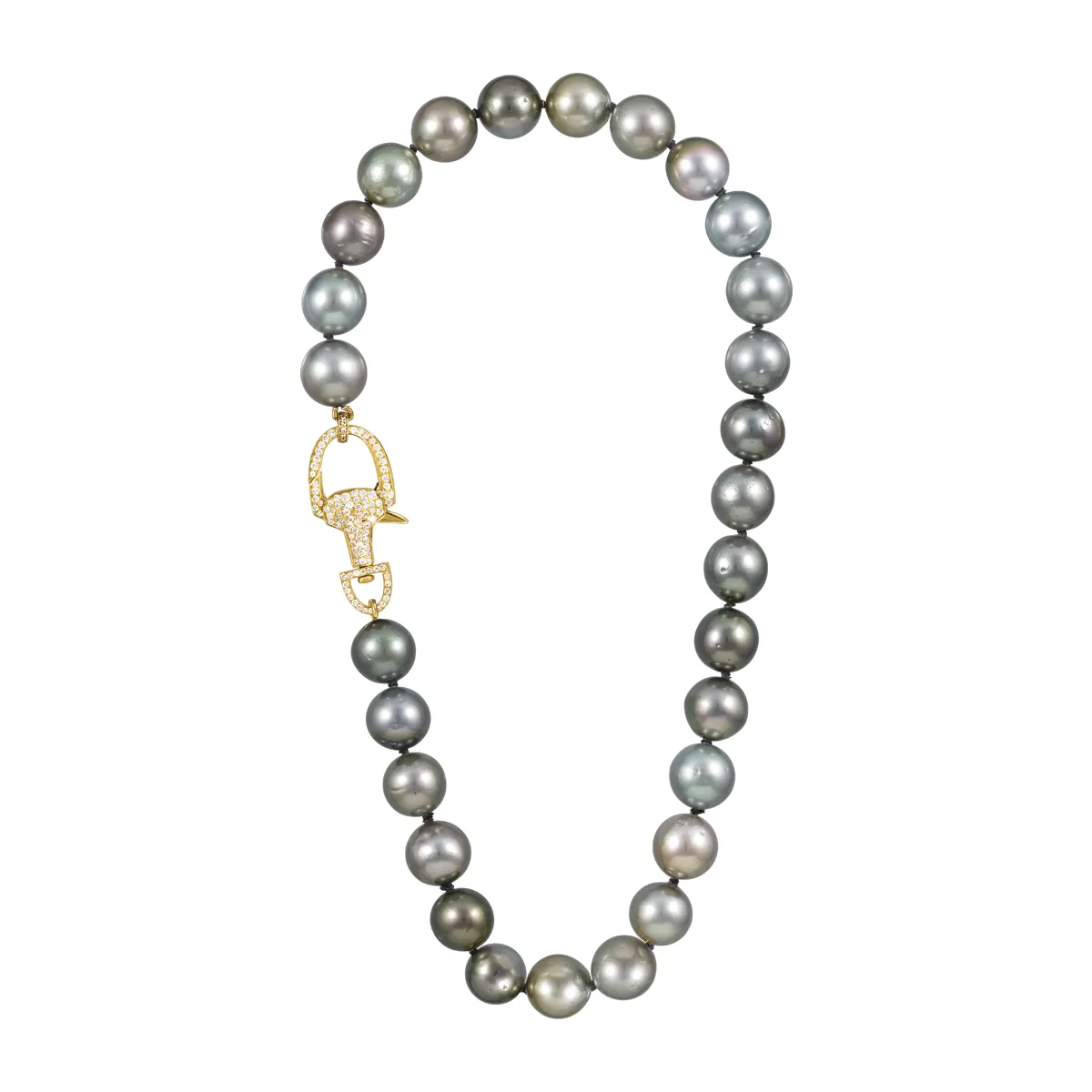 Tahitian Pearl necklace with diamond signature VP equestrian clasp