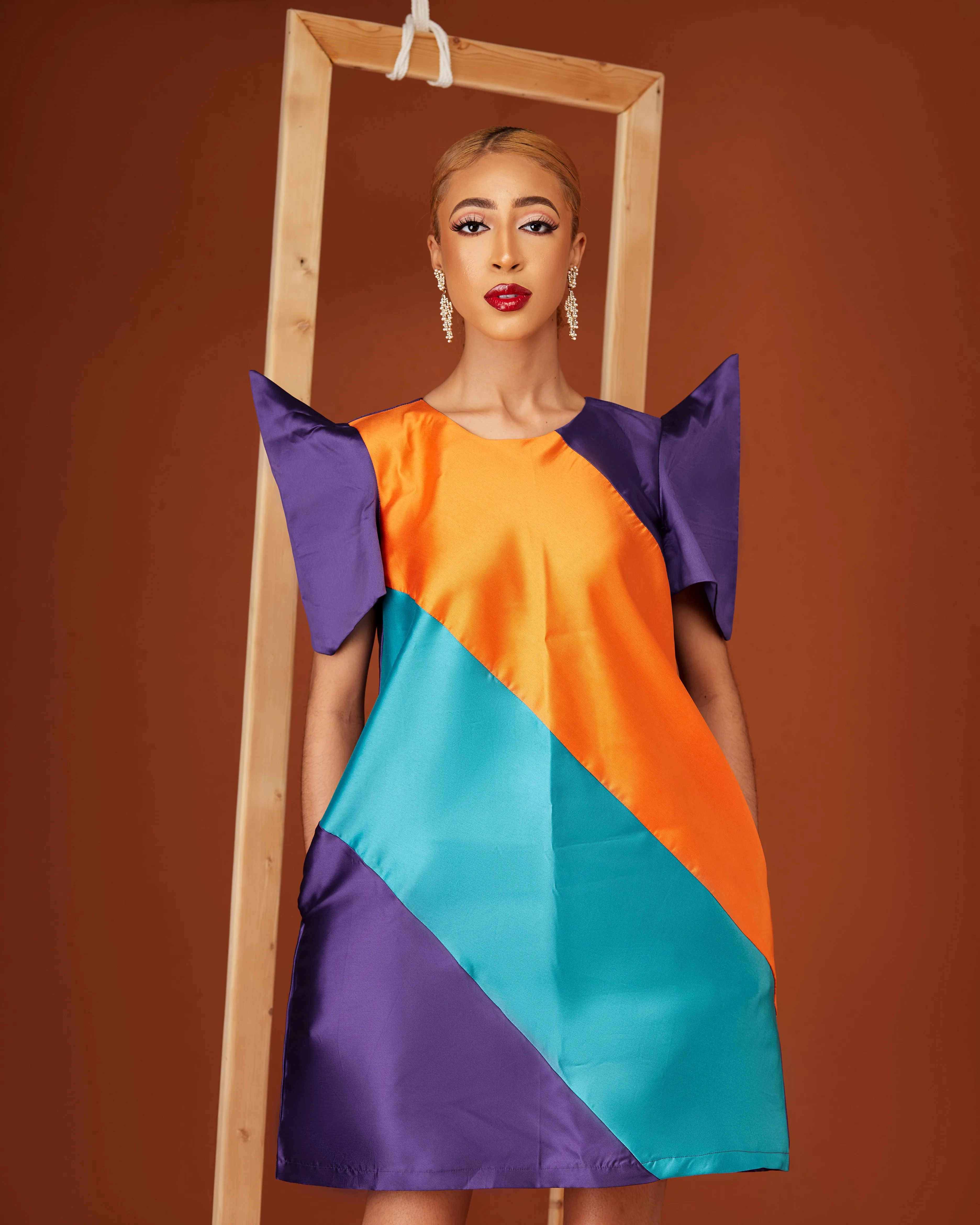 The Banner Color block Shift Dress- Teal|Orange