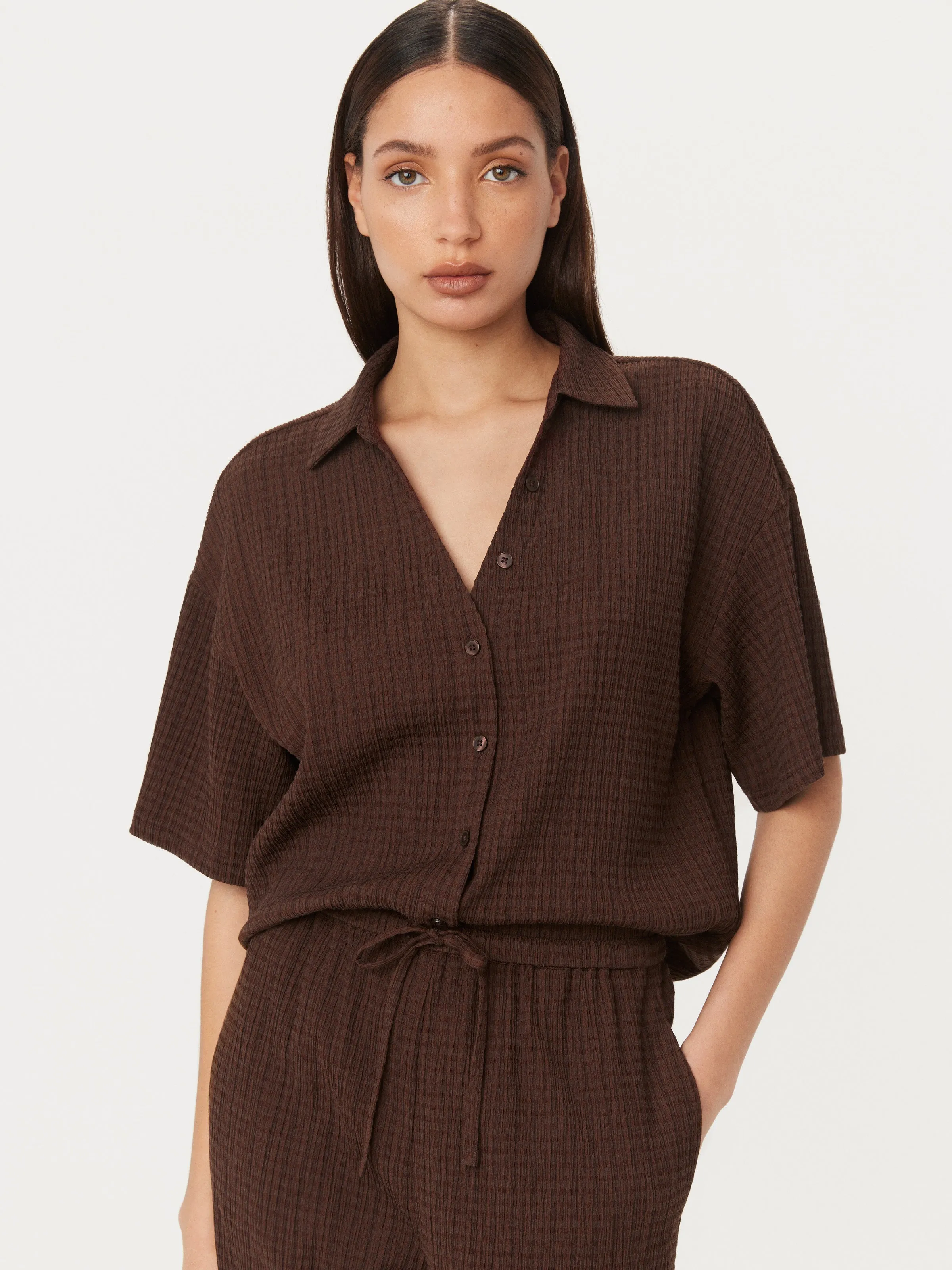 The Crinkle Textured Blouse in Mahogany