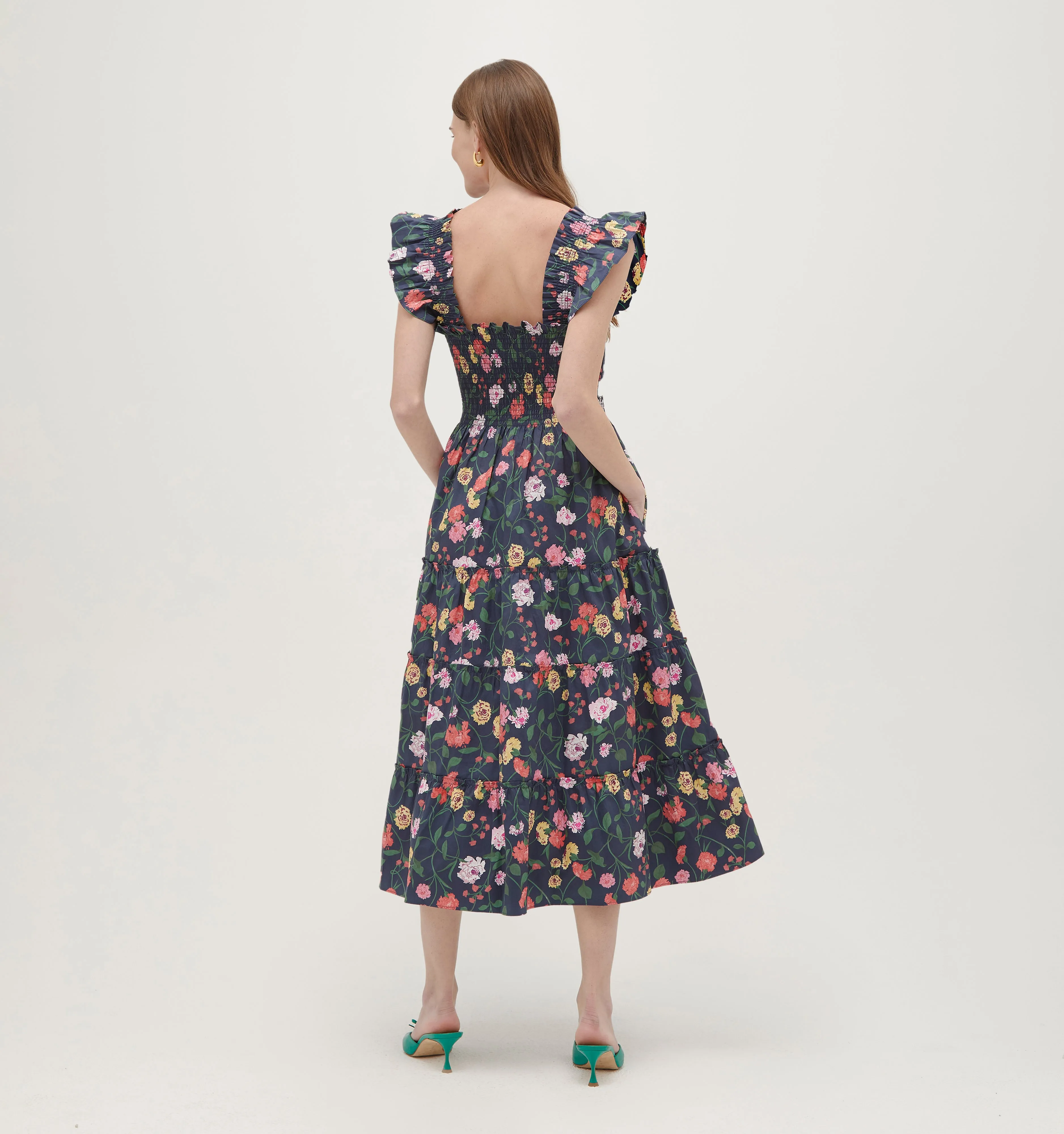 The Ellie Nap Dress - Navy Peony Bouquet Cotton Sateen