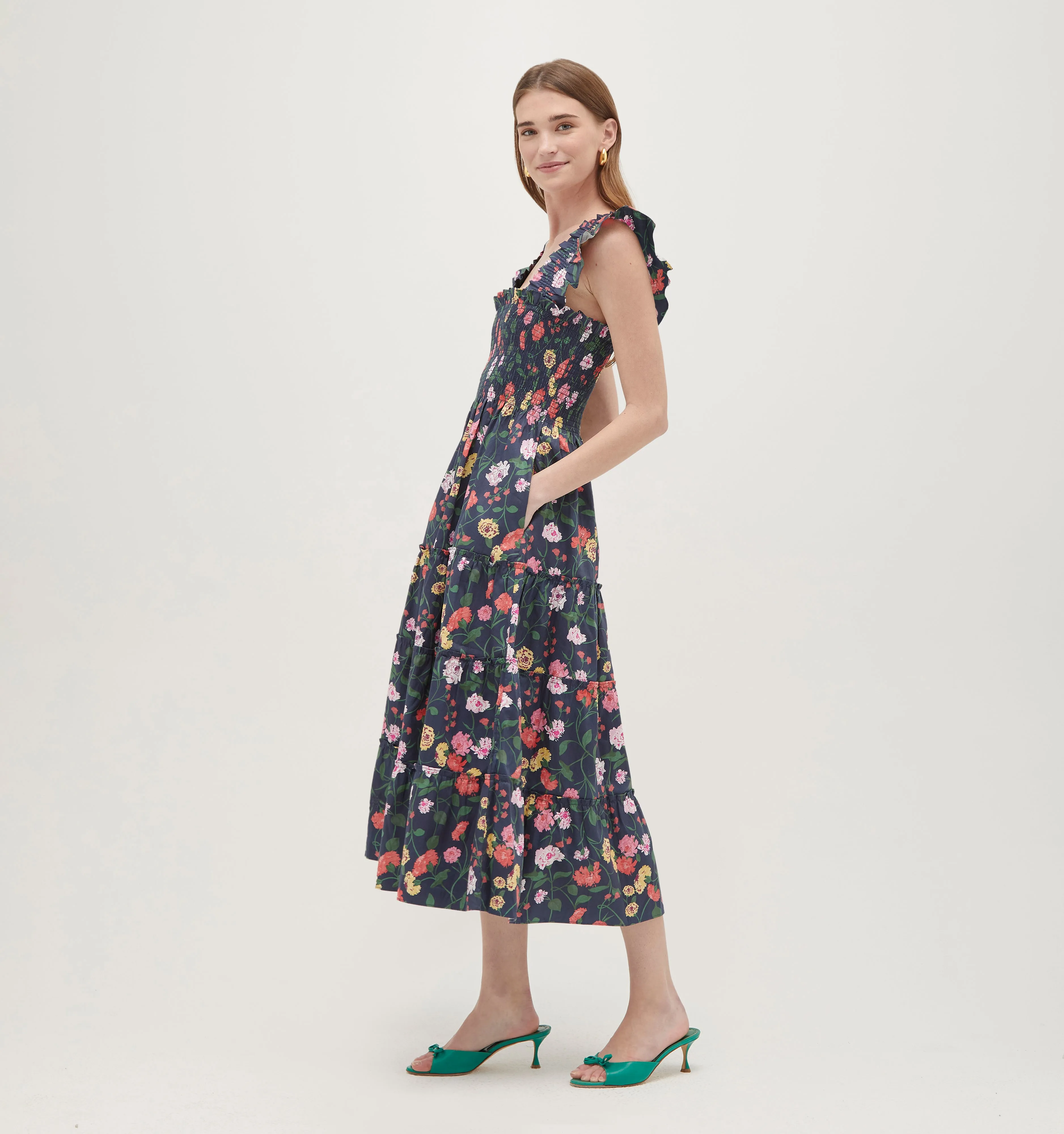 The Ellie Nap Dress - Navy Peony Bouquet Cotton Sateen