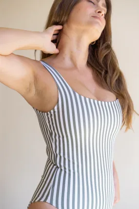 The Supportive Square Neck One Piece - Matcha Green Stripe