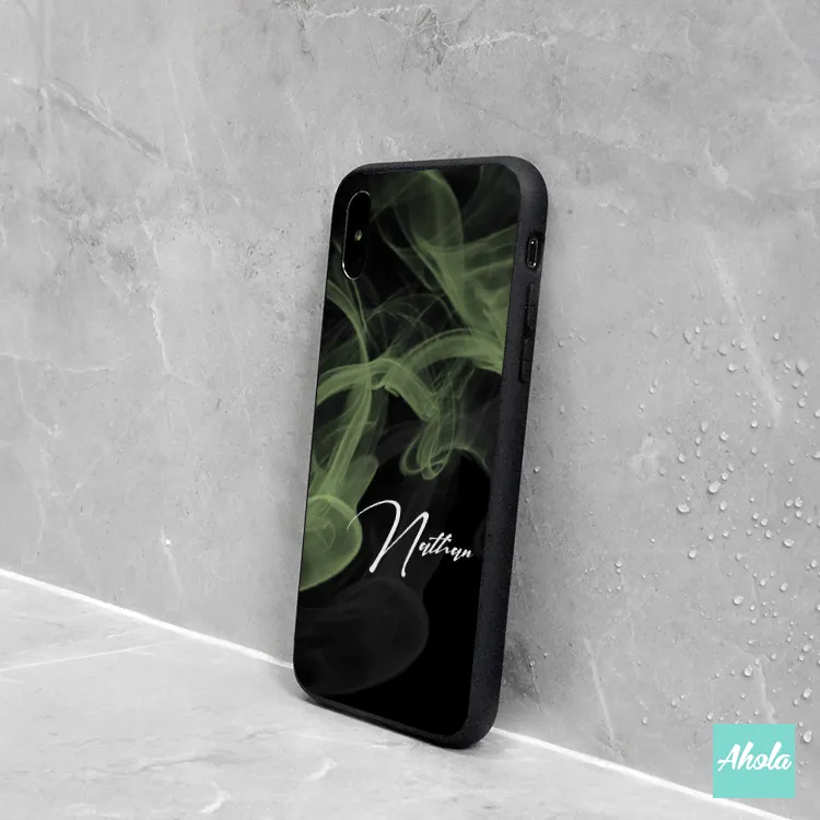 【Tinted Smoke】Black bumper tempered glass phone Case 有色煙霧全包邊玻璃名字電話殼