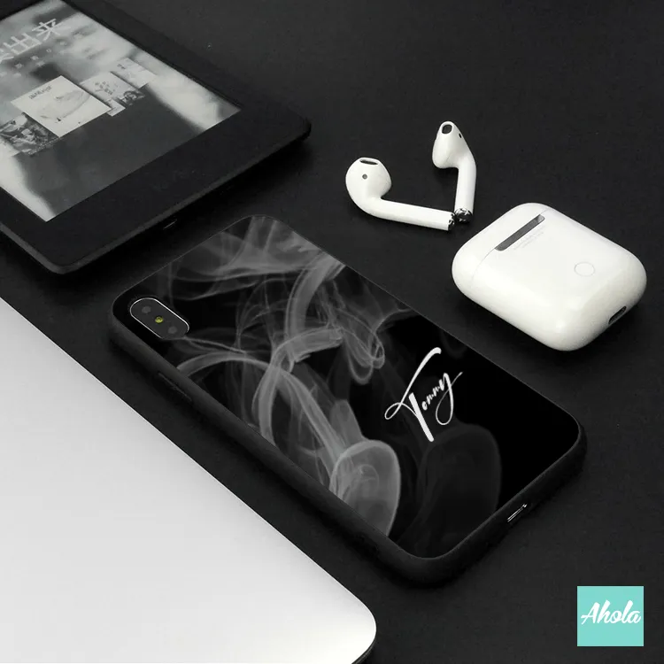 【Tinted Smoke】Black bumper tempered glass phone Case 有色煙霧全包邊玻璃名字電話殼