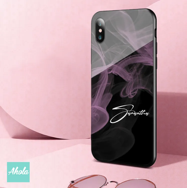 【Tinted Smoke】Black bumper tempered glass phone Case 有色煙霧全包邊玻璃名字電話殼