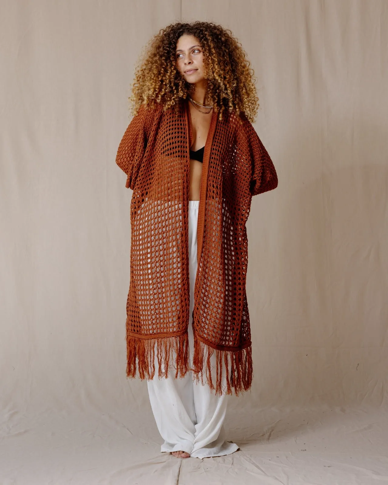 Trico Fringed Kimono Brick