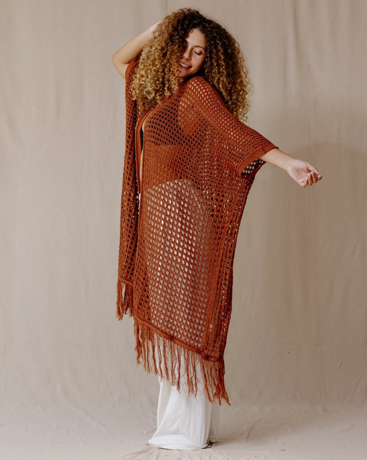 Trico Fringed Kimono Brick