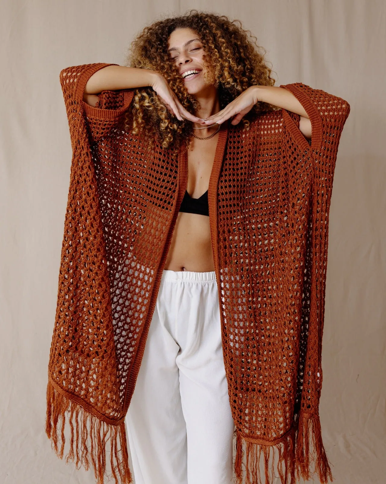 Trico Fringed Kimono Brick