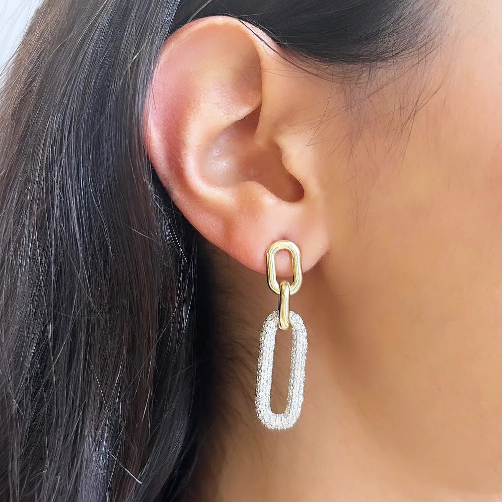 Triple Link Diamond Paperclip Earrings