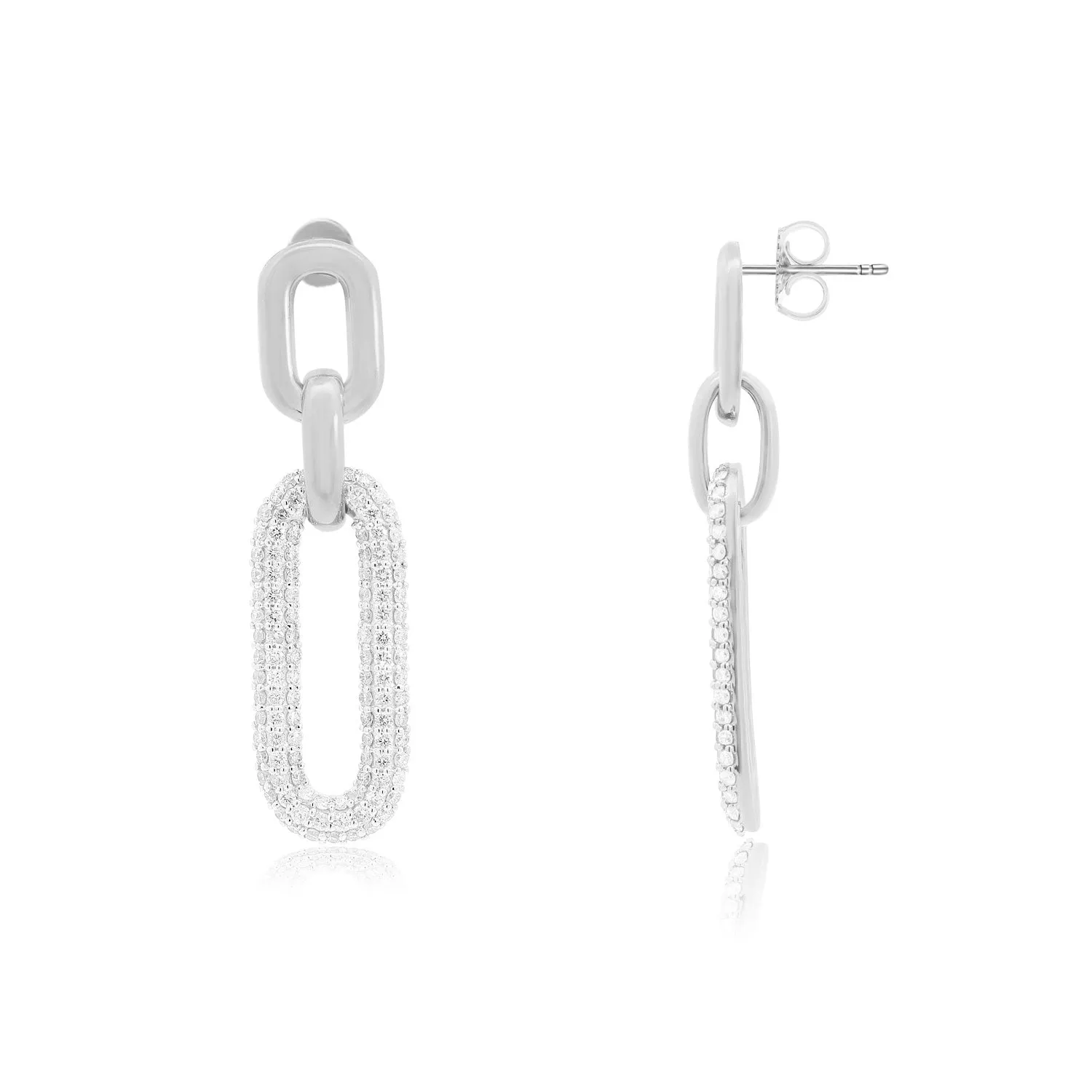 Triple Link Diamond Paperclip Earrings