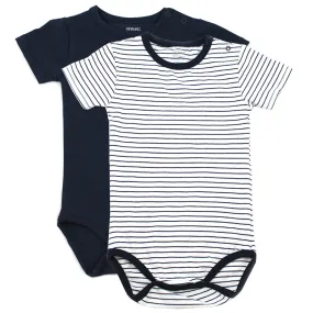 Venice Stripe Jersey Short Sleeve Romper Bodysuit - 2 Pack (2 Colors)