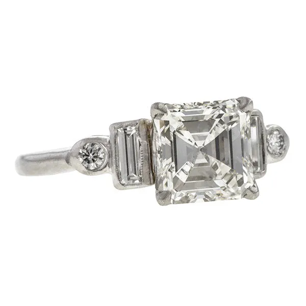 Vintage Asscher Cut Engagement Ring Step Sides, 2.01ct.