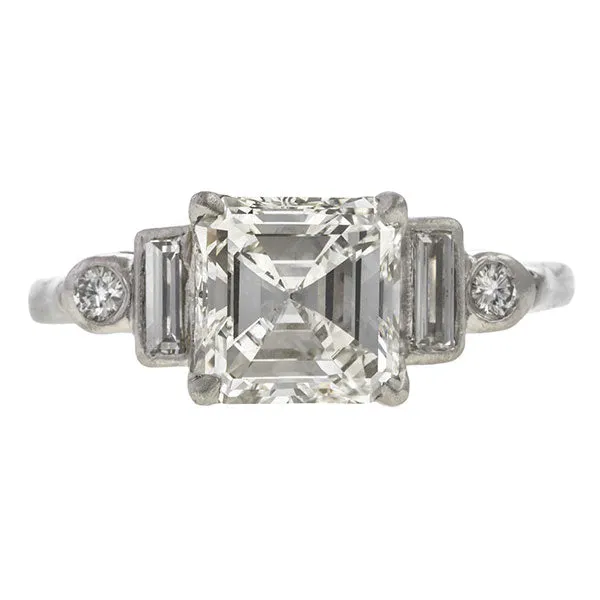 Vintage Asscher Cut Engagement Ring Step Sides, 2.01ct.