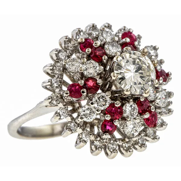 Vintage Diamond & Ruby Cluster Ring. RBC 0.60ct.