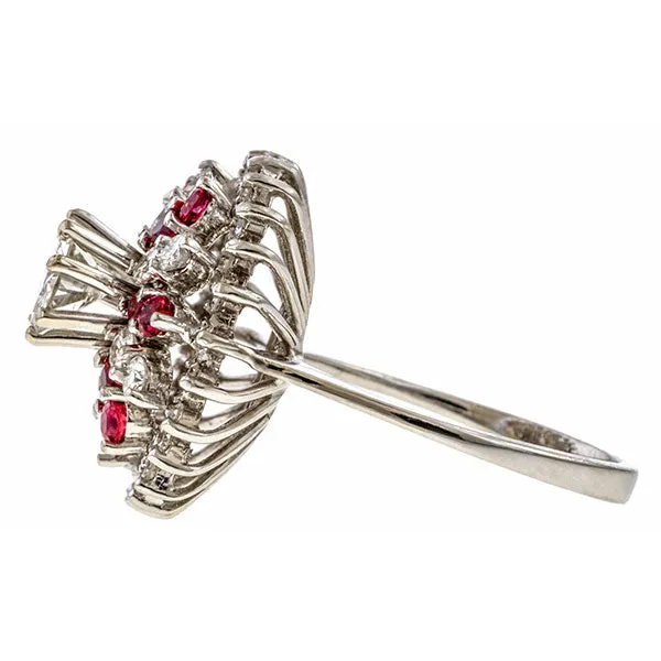 Vintage Diamond & Ruby Cluster Ring. RBC 0.60ct.