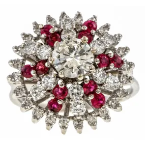 Vintage Diamond & Ruby Cluster Ring. RBC 0.60ct.