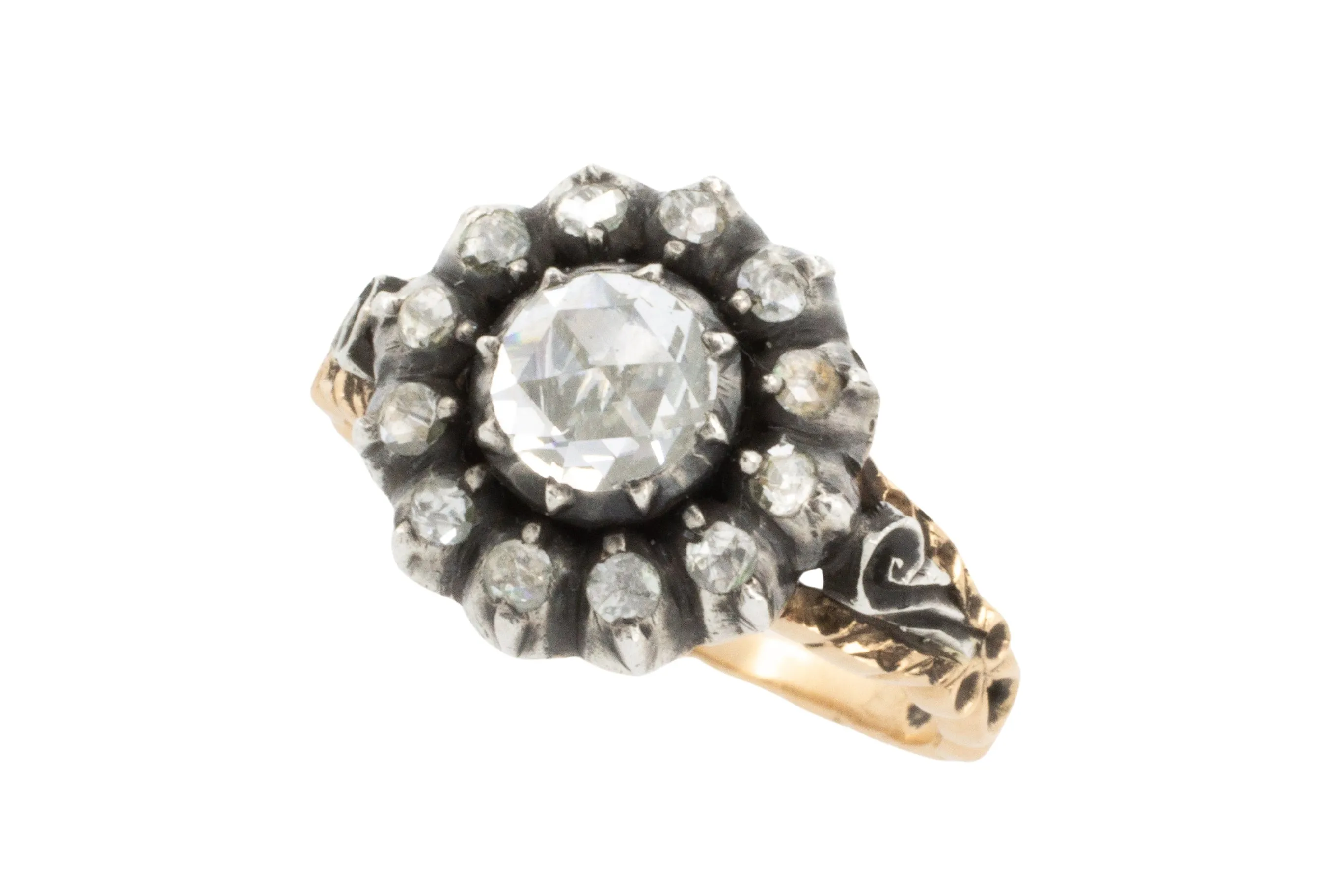 Vintage rose diamond ring in silver and gold