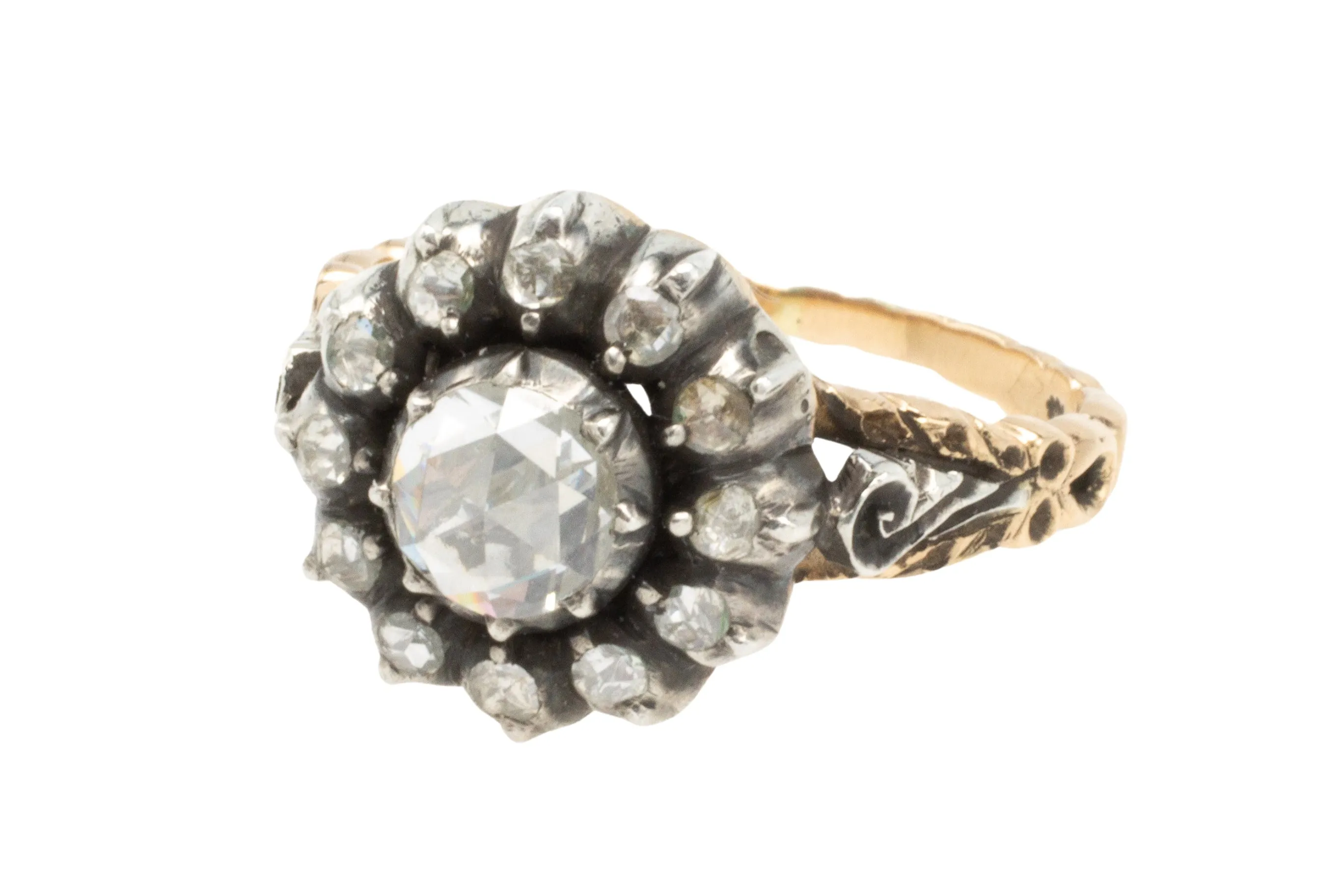 Vintage rose diamond ring in silver and gold