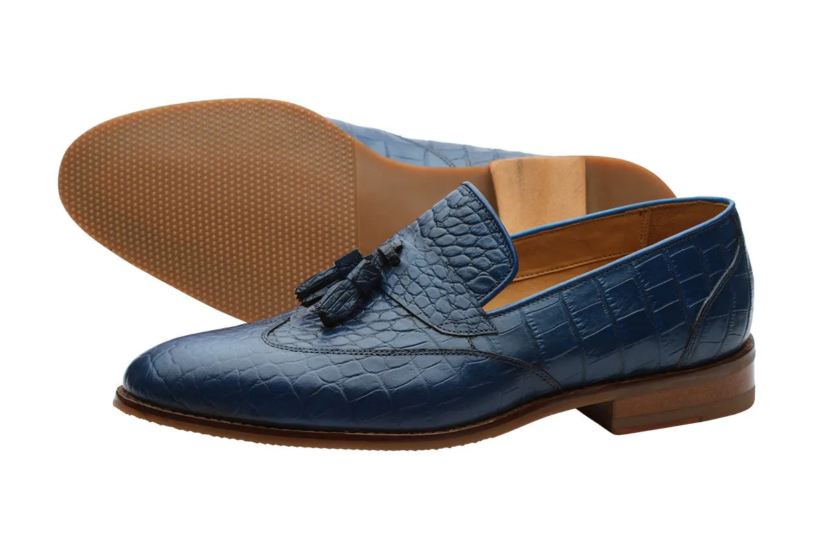 Wingcap Croc Print Tassel Loafer–Cobalt Blue