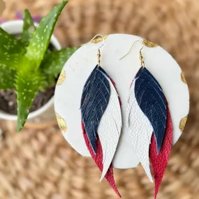 Wings of an Angel - Blue   White   Red - Leather Earrings