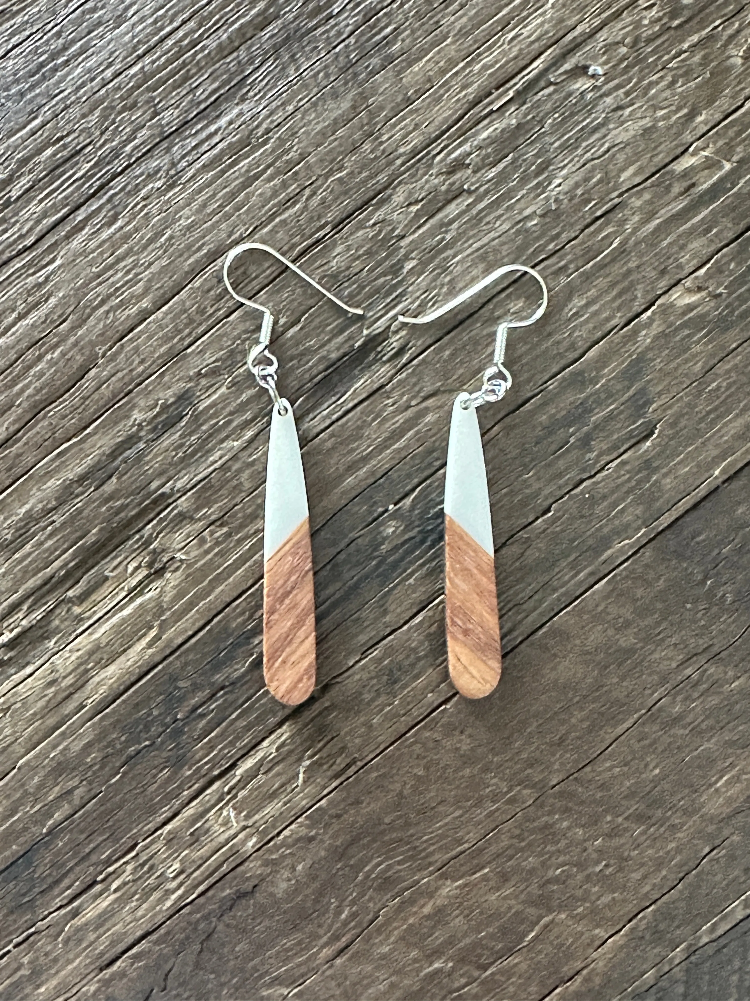 Wooden Drop Earrings - Long Teardrop