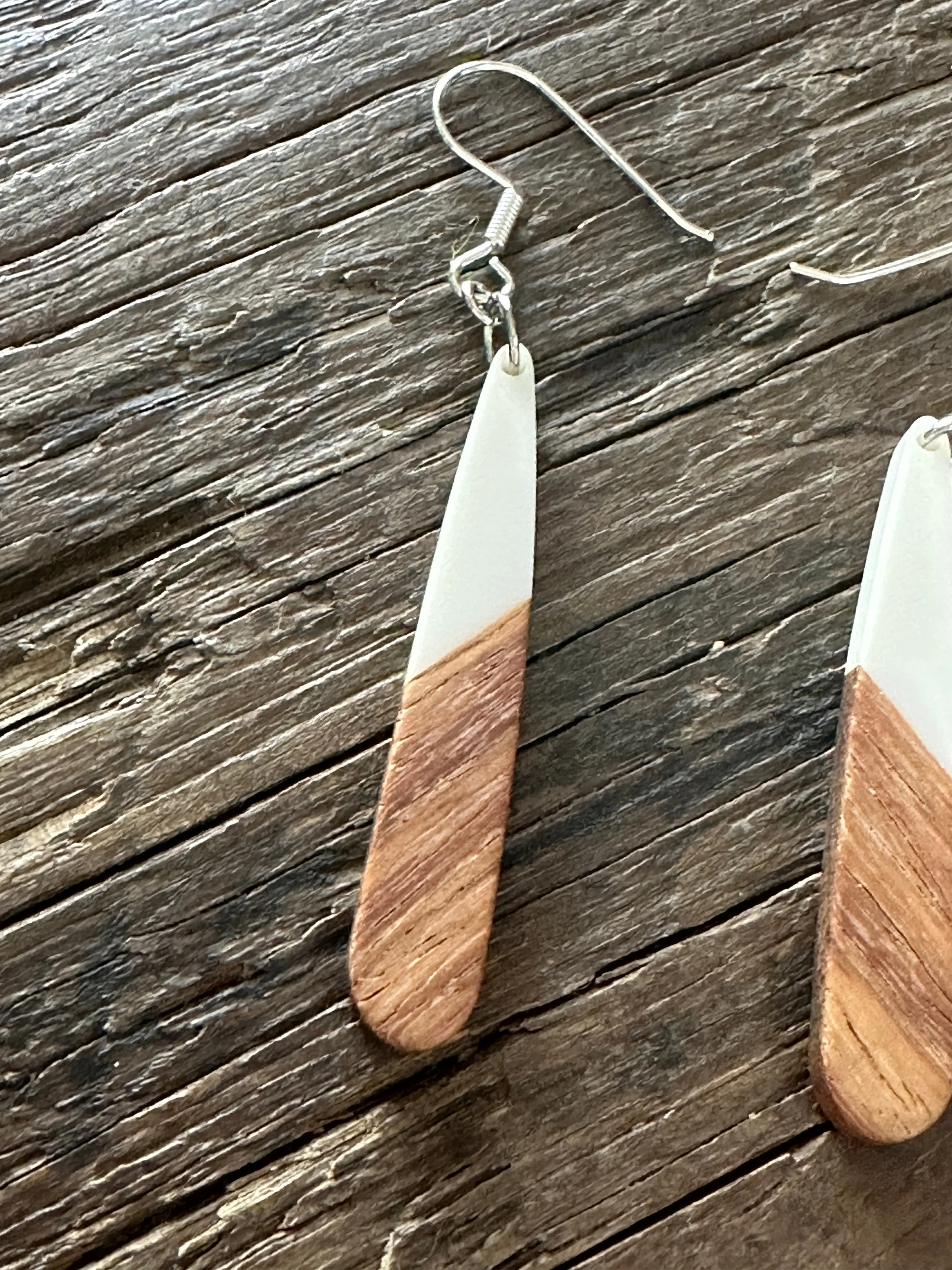 Wooden Drop Earrings - Long Teardrop