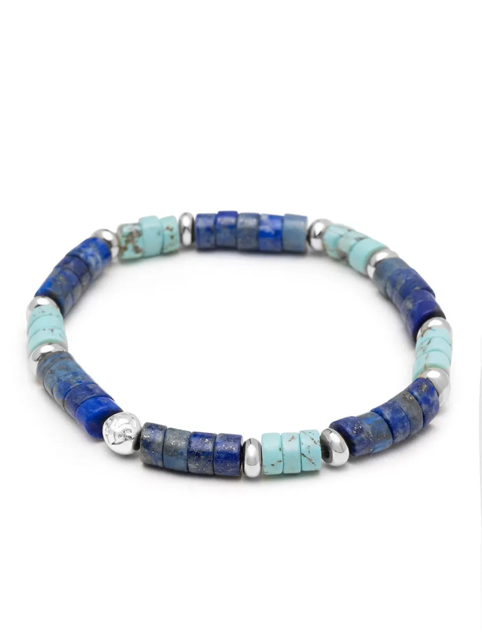 Wristband with Blue Lapis and Turquoise Heishi Beads